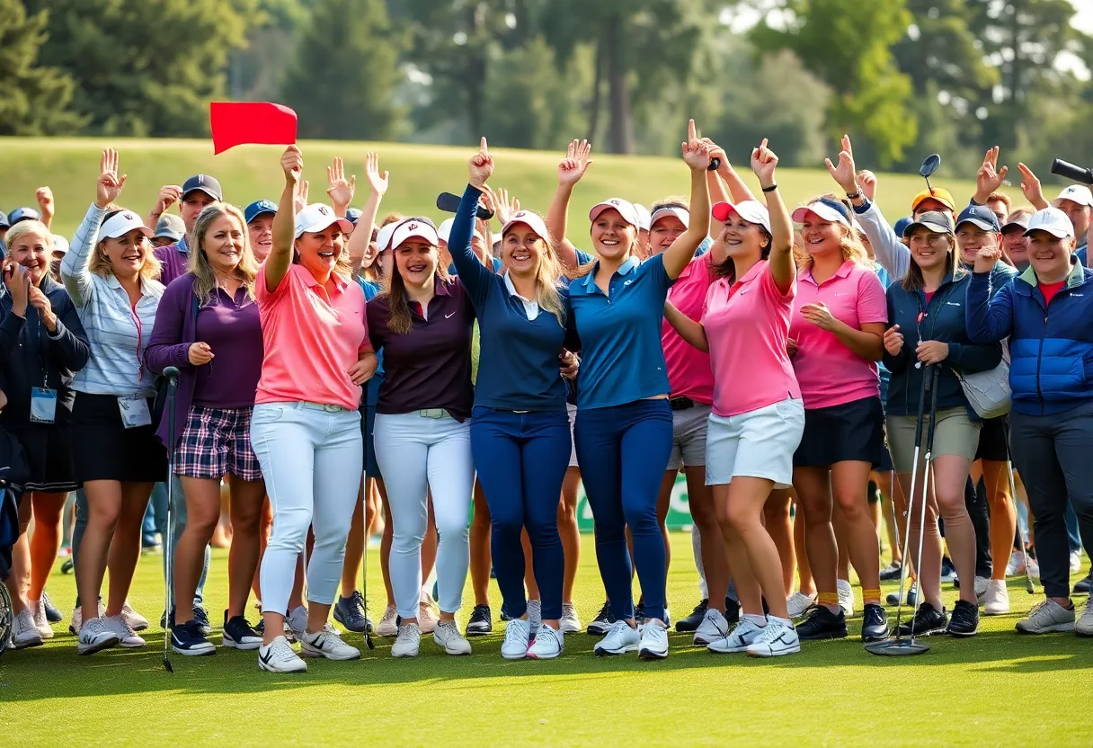 FGCU women's golf team celebrating their ASUN Championship victory.