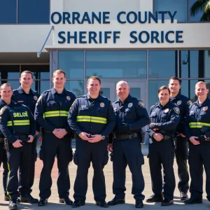 A diverse group of first responders in uniform at a press conference