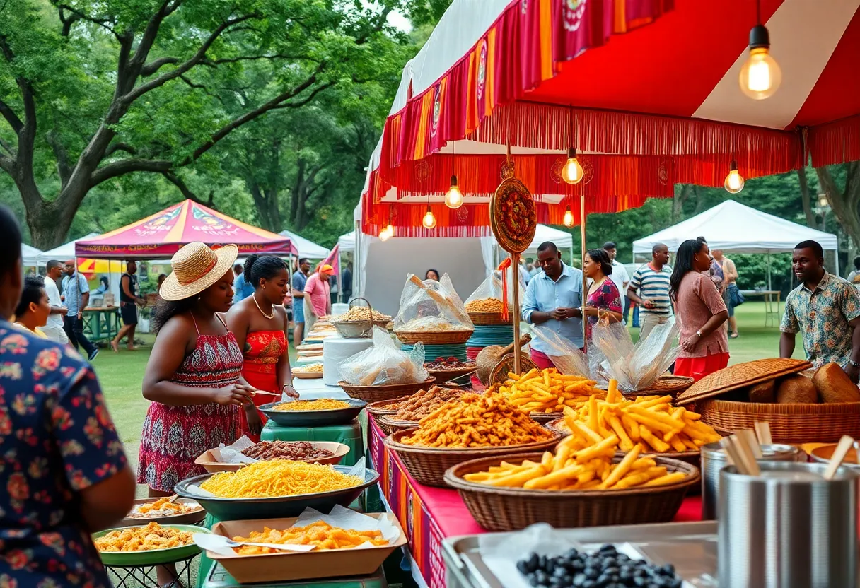 Visitors enjoying authentic Haitian food at the festival in Orlando.