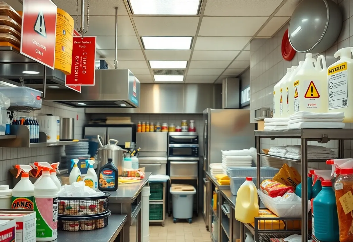Image depicting a clean restaurant kitchen during health inspections.