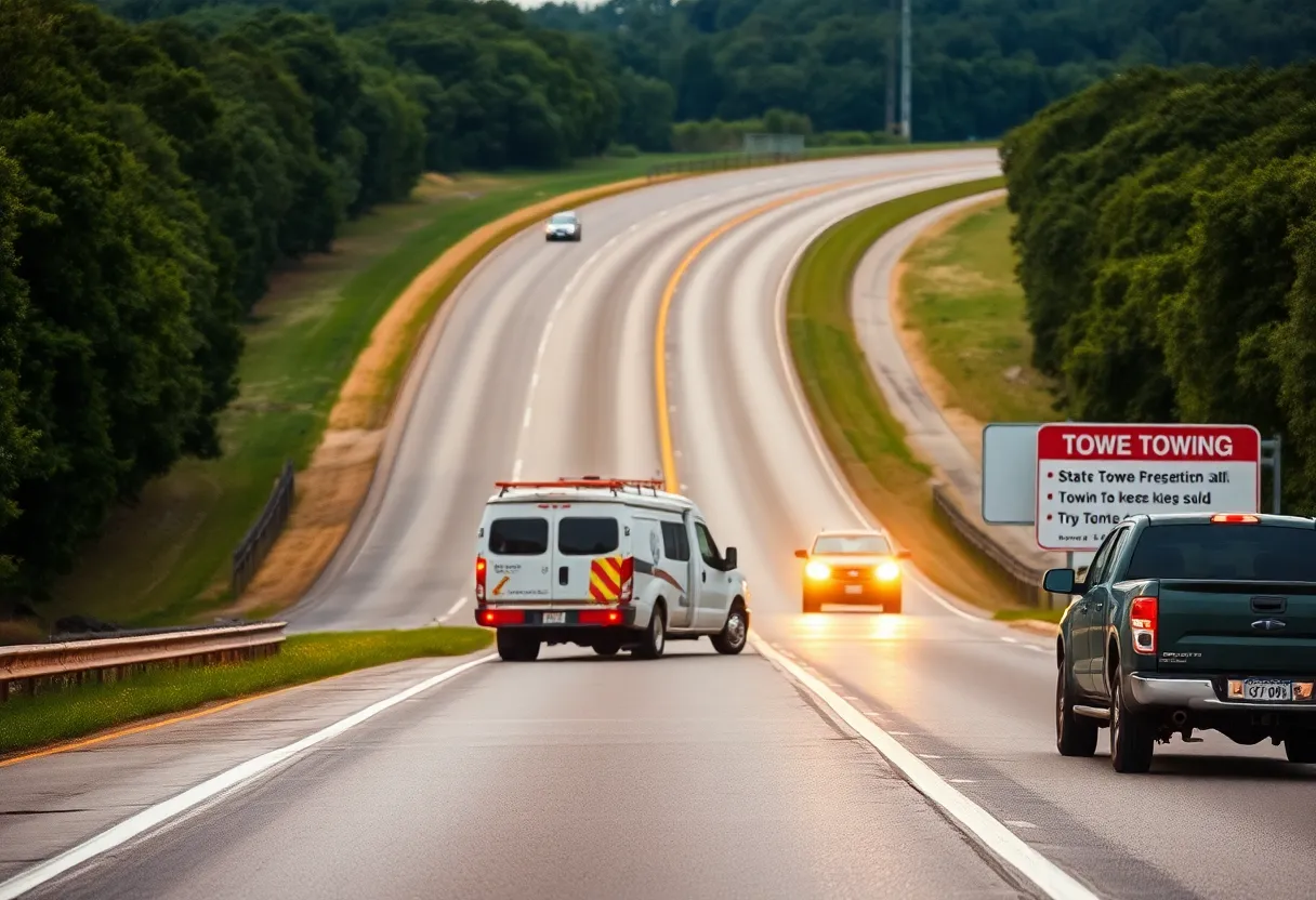 Highway accident scene with no unsolicited tow trucks.