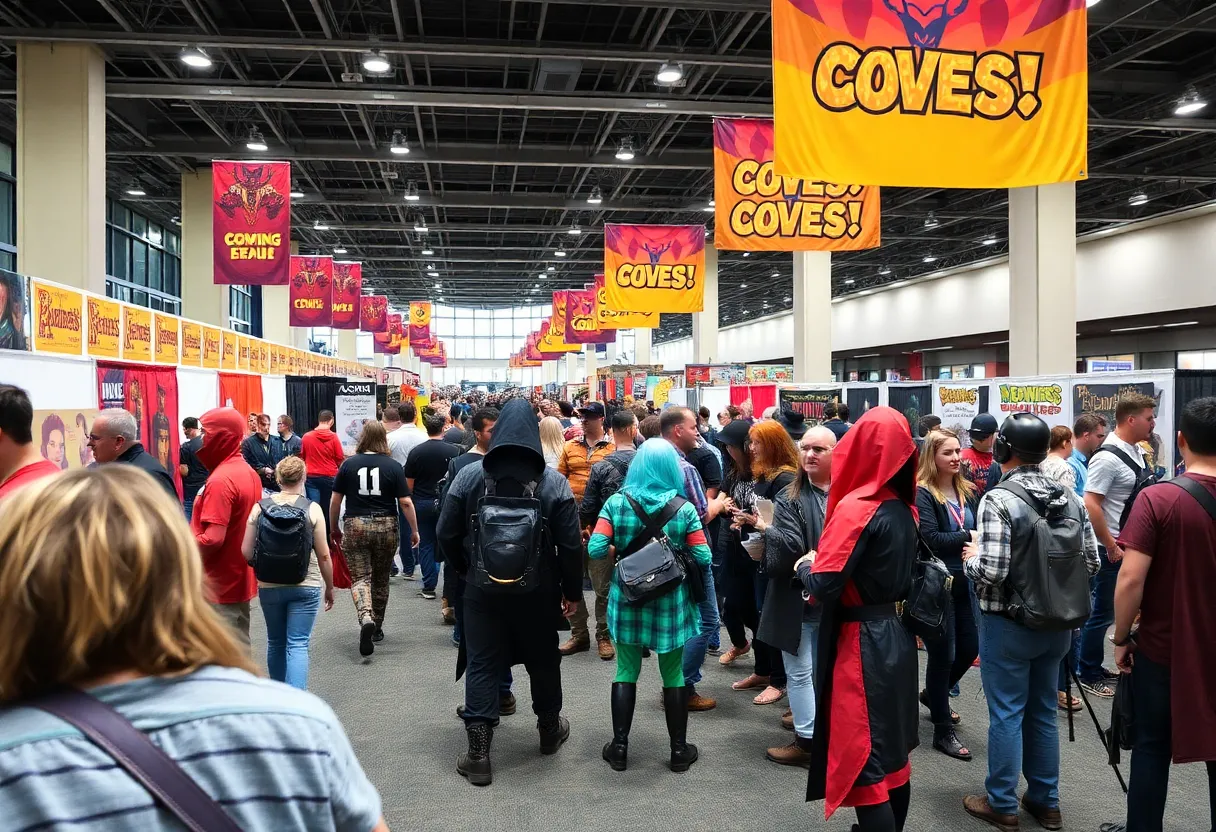 A lively scene from GalaxyCon Raleigh featuring fans, vendors, and convention highlights.