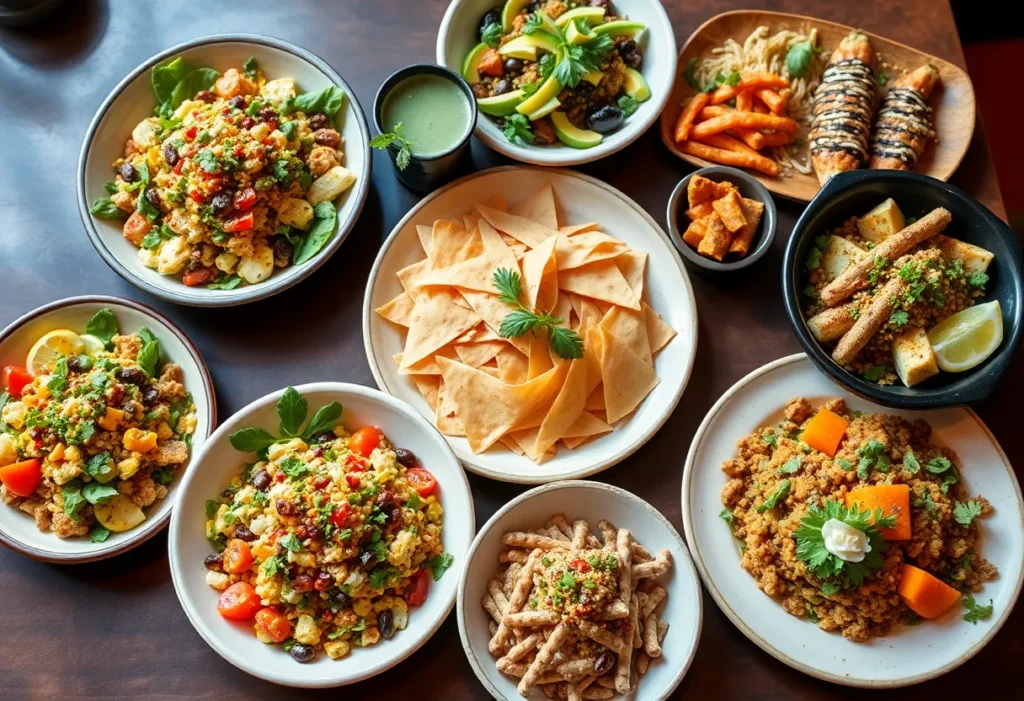 A variety of healthy dishes from Orlando restaurants including salads, bowls, and smoothies.