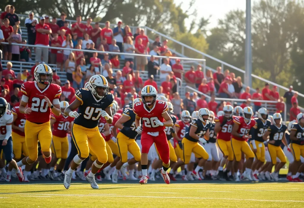 Exciting high school football game with players in motion