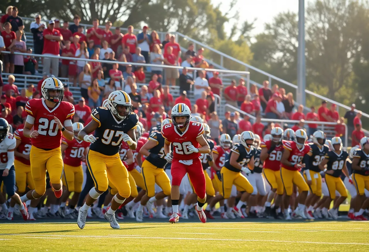 Exciting high school football game with players in motion