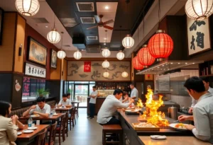 Interior view of Hoshi Hibachi & Sushi featuring sushi and hibachi cooking areas.