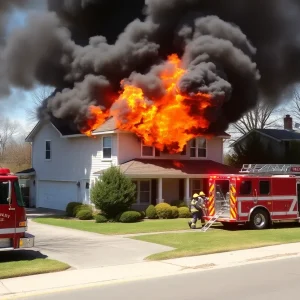 Firefighters battling a house fire caused by a lightning strike in Orlando.