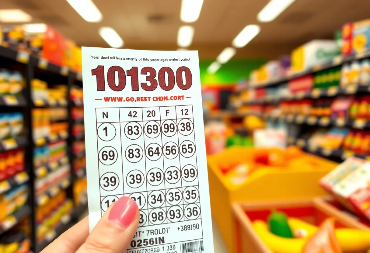Winning Fantasy 5 lottery ticket displayed in a grocery store