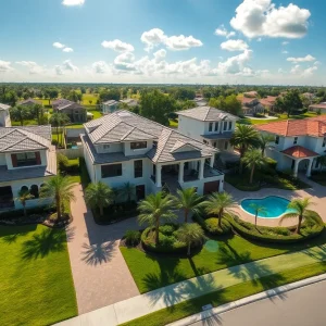 An array of luxury homes in Orlando featuring unique architecture and tropical landscaping.