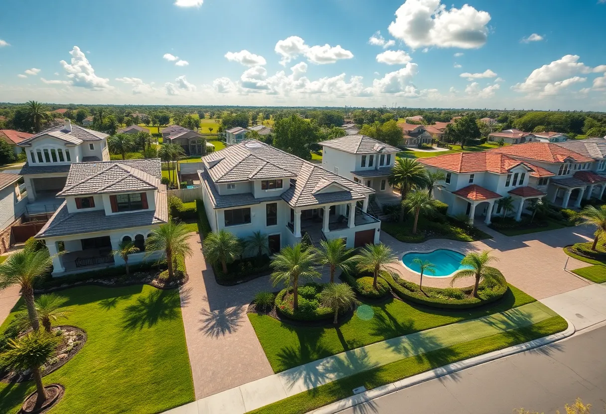 An array of luxury homes in Orlando featuring unique architecture and tropical landscaping.