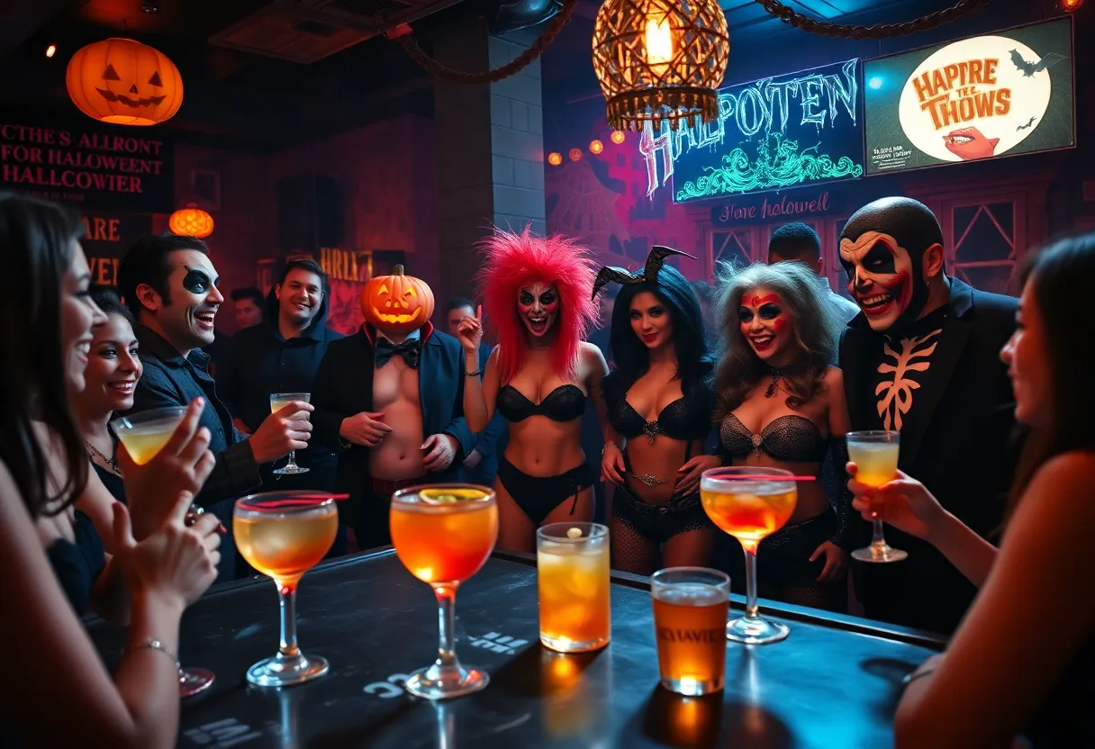 Performers in horror-themed costumes at Cocktails & Screams