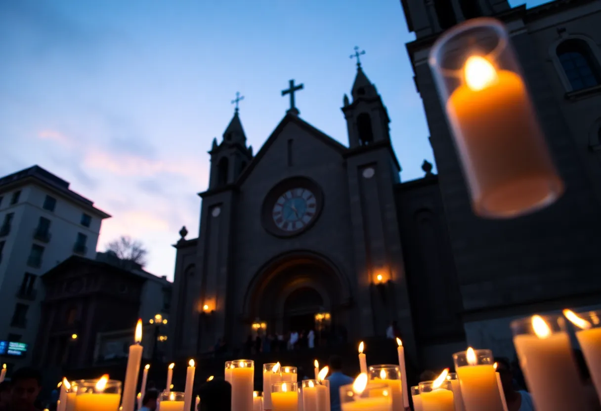 Community support in front of a church in Mexico City.