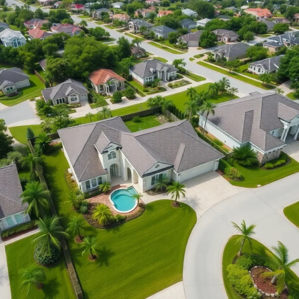 Aerial view of million-dollar homes in Orlando with lush landscaping