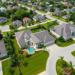 Aerial view of million-dollar homes in Orlando with lush landscaping
