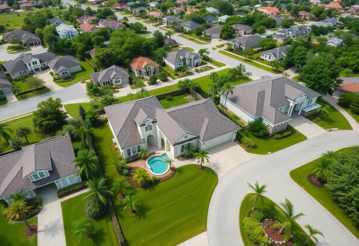 Aerial view of million-dollar homes in Orlando with lush landscaping