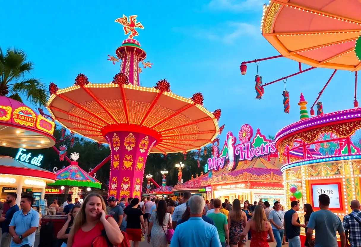 Families enjoying attractions at an amusement park in Orlando