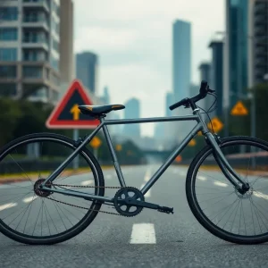 A bicycle on an urban road, highlighting bicycle safety concerns.