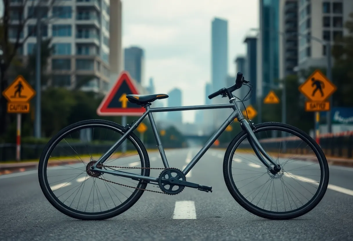 A bicycle on an urban road, highlighting bicycle safety concerns.
