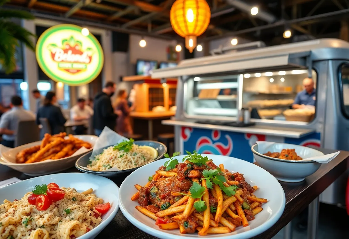 A visual representation of the diverse dining options in Orlando's culinary scene, featuring various plates of food.
