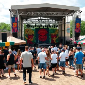 A lively atmosphere at the Orlando Daylite event featuring dancing, DJs, and festival goers enjoying food.