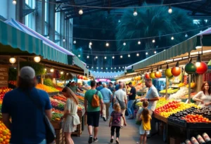 Families enjoying shopping at an Orlando farmers market