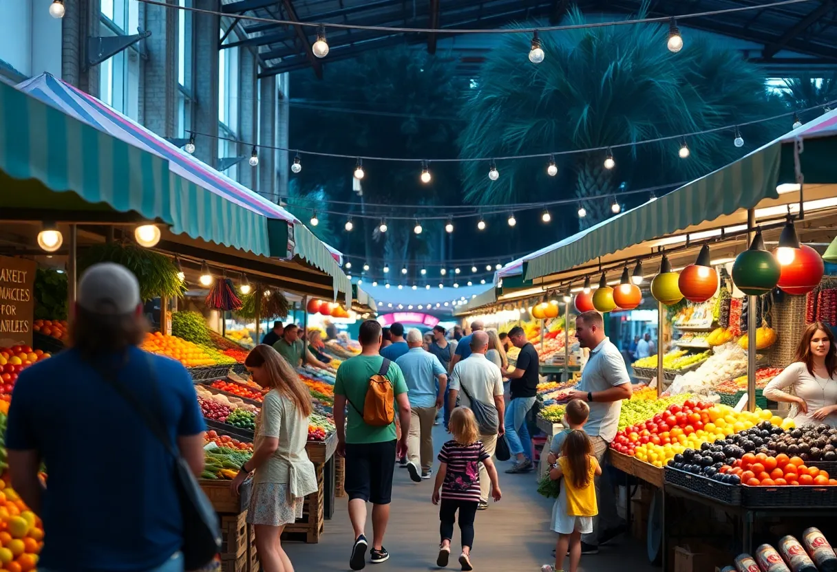 Families enjoying shopping at an Orlando farmers market
