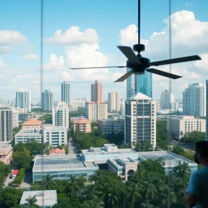 Orlando city skyline during a heatwave with ac units.