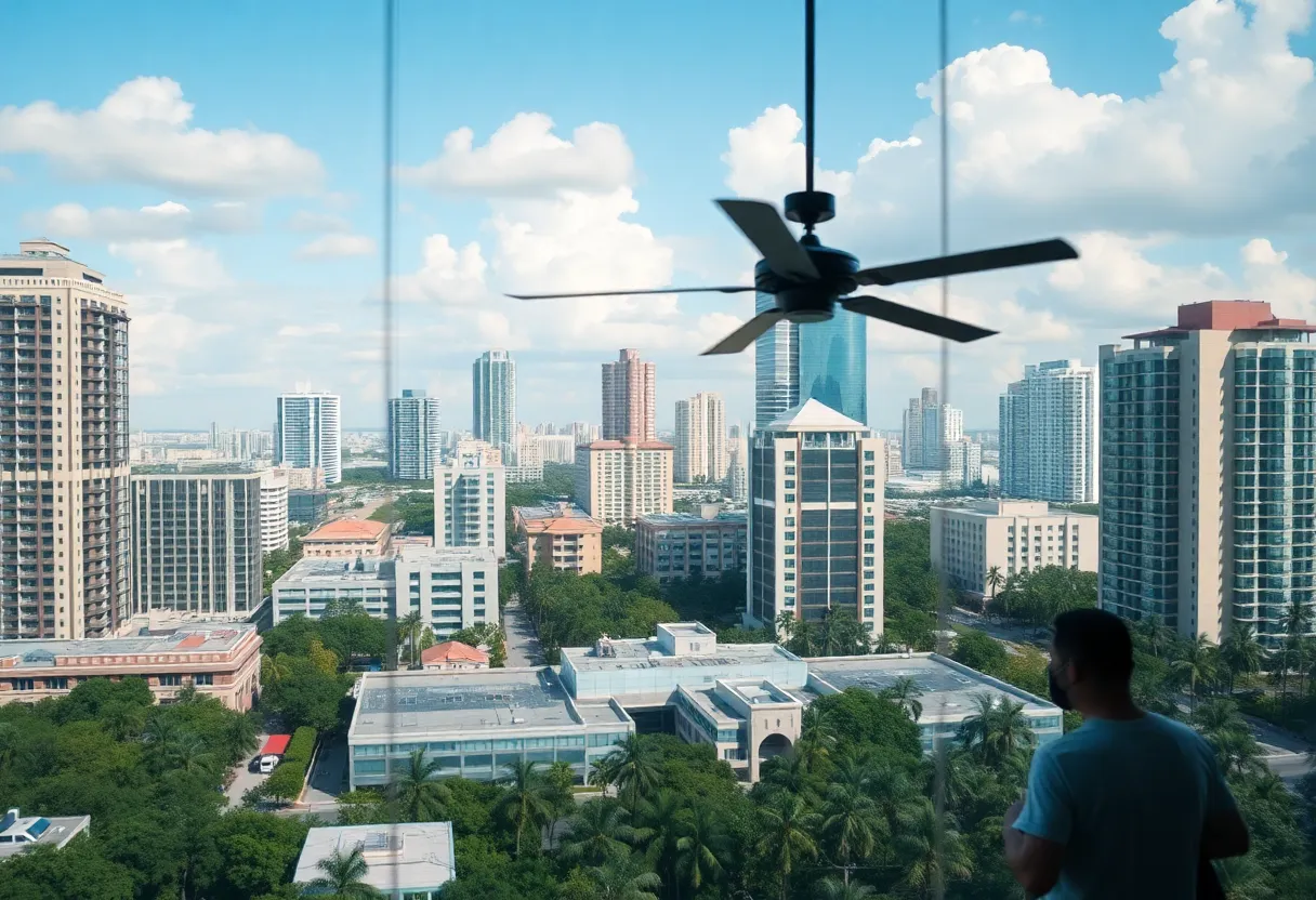 Orlando city skyline during a heatwave with ac units.