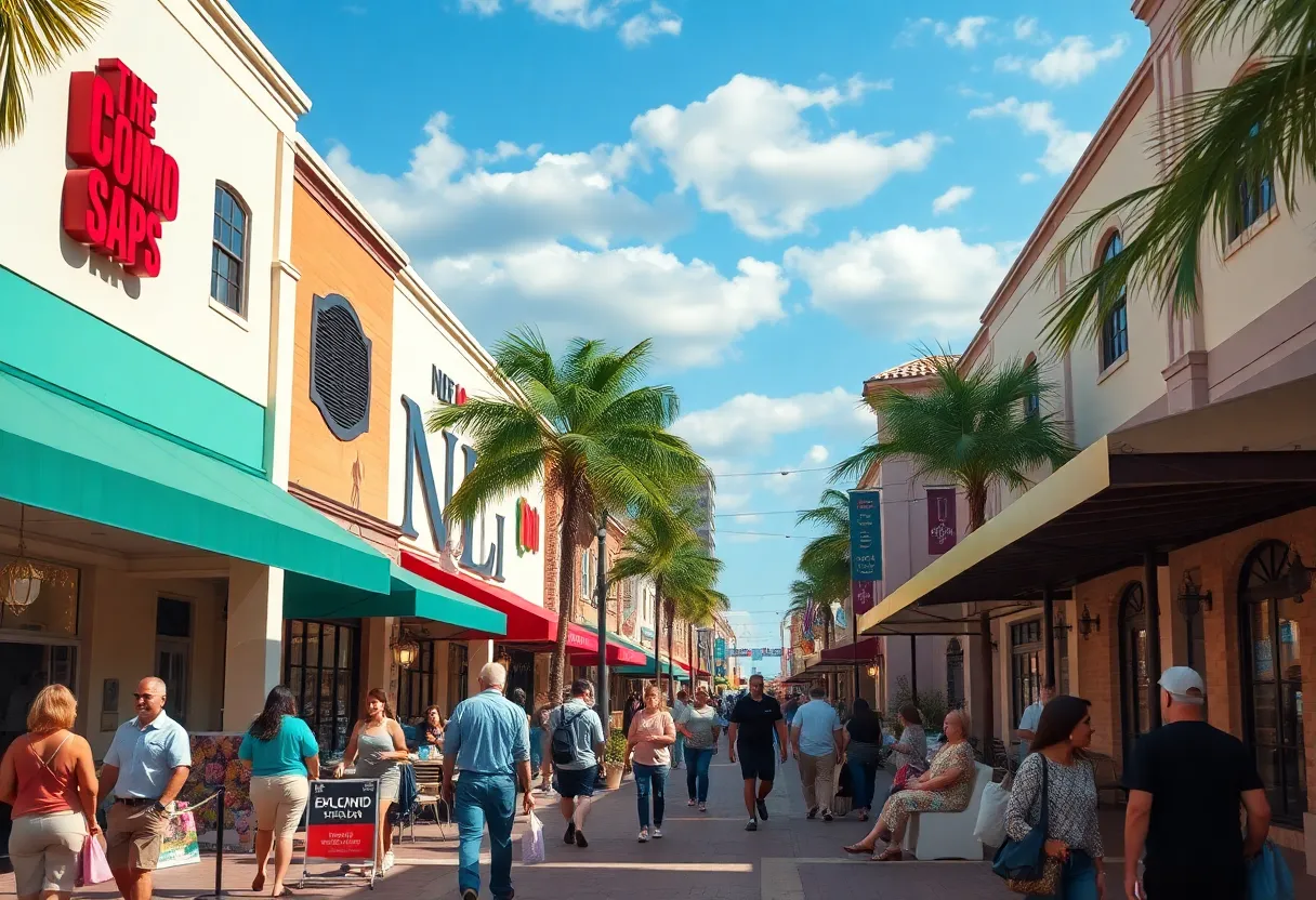 A vibrant street in Orlando filled with new shops and local events.