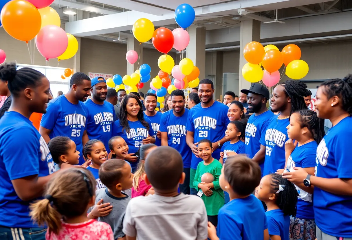 Orlando Magic team members celebrating grant distribution with local youth