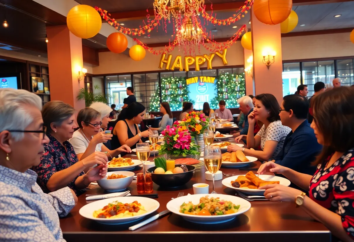 Diverse diners enjoying a meal at an Orlando restaurant during Magical Dining event.