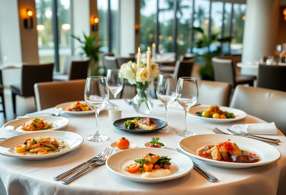 Dining table set with gourmet meals for Orlando Magical Dining