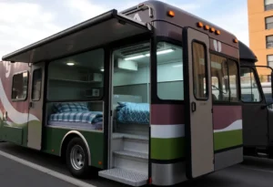 Mobile homeless shelter bus in Orlando providing safe sleeping options