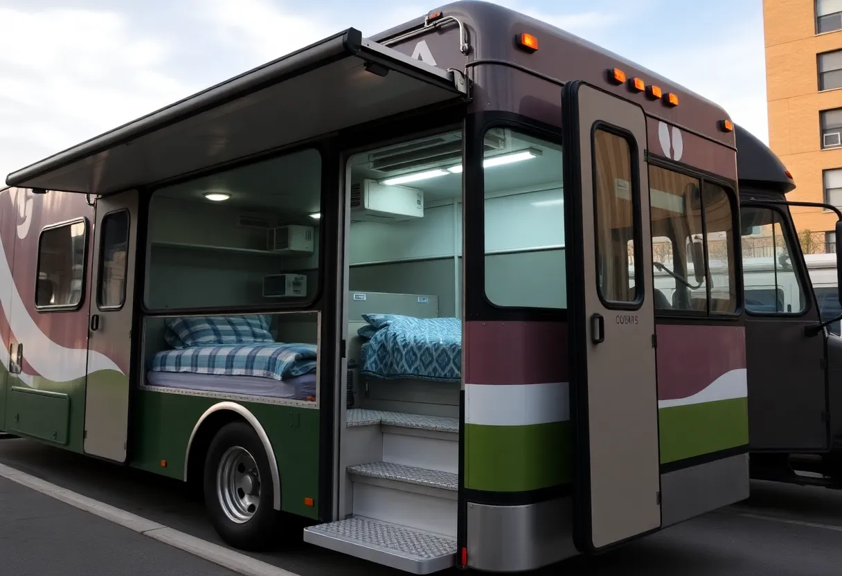 Mobile homeless shelter bus in Orlando providing safe sleeping options