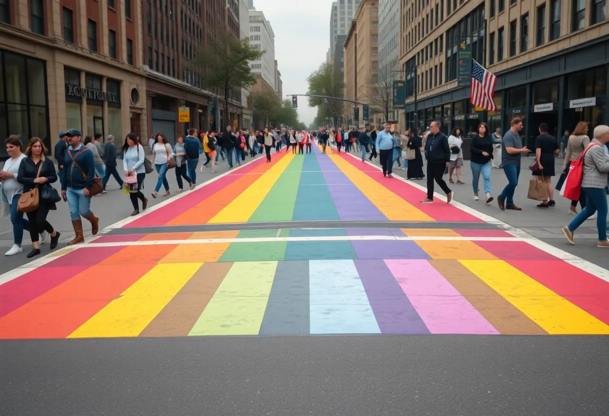 Rainbow crosswalk symbolizing LGBTQ pride in Orlando.