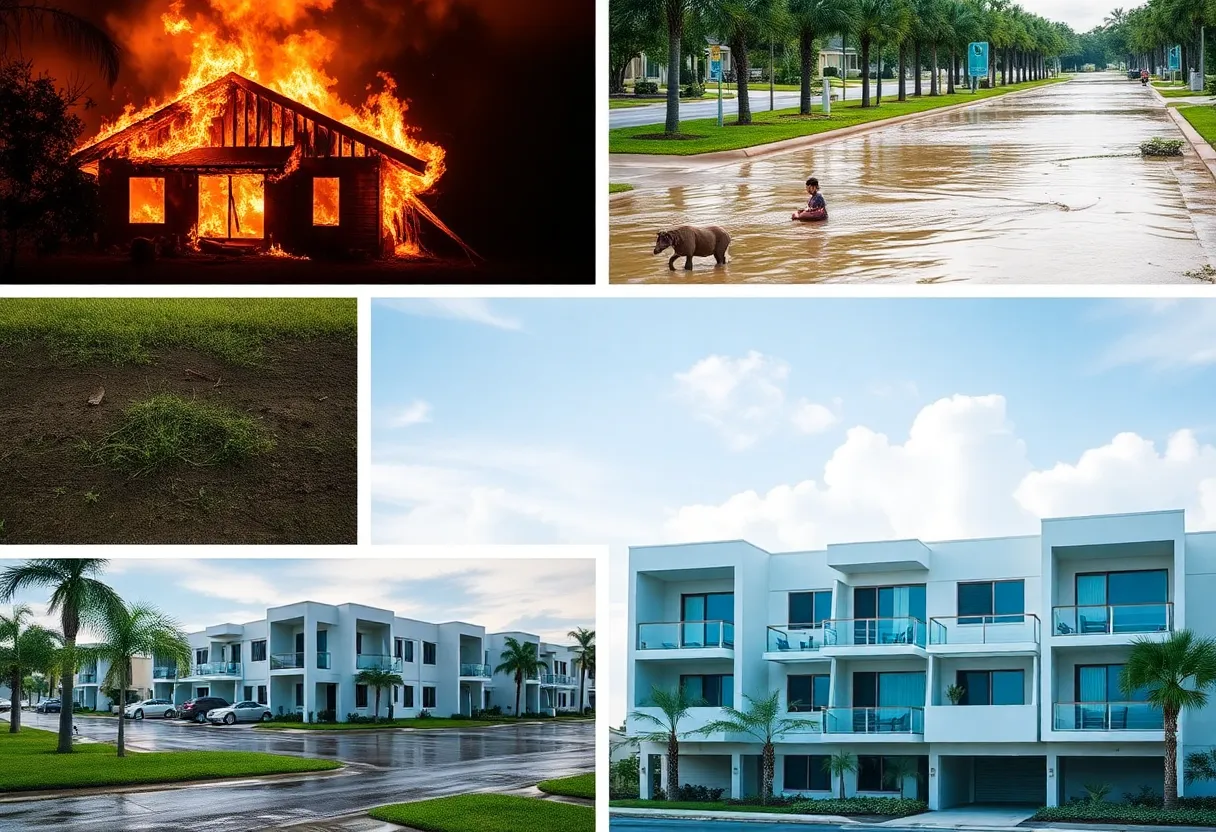 Collage of significant recent events in Orlando, including a fire, flooding, and community development.