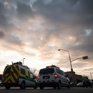 Dramatic street scene showing parking enforcement vehicle