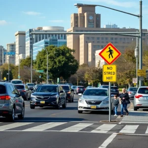 Urban roadway with heavy traffic and safety concerns.
