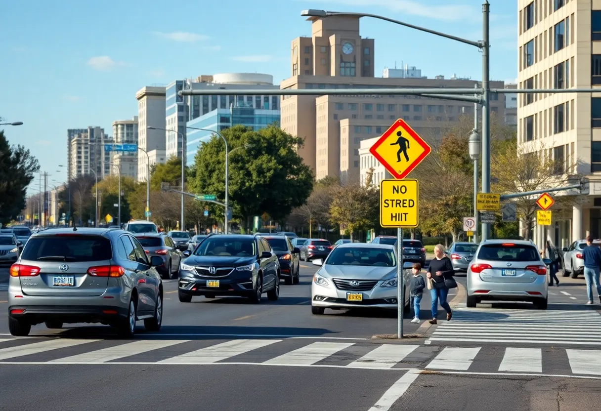 Urban roadway with heavy traffic and safety concerns.