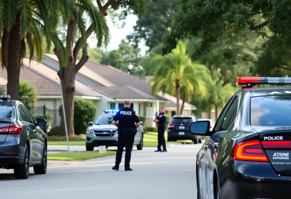 Law enforcement vehicles in a suburban Orlando neighborhood