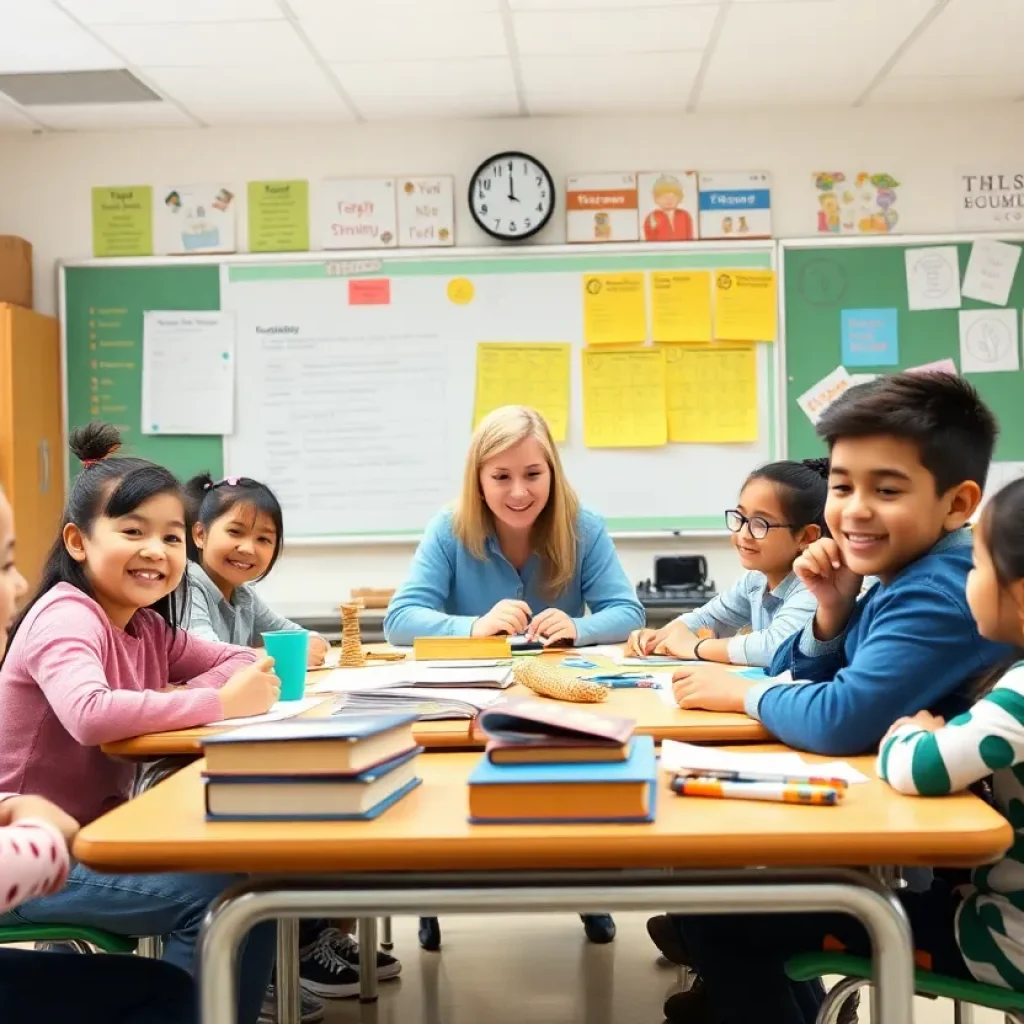Engaged students in a private K-12 school classroom