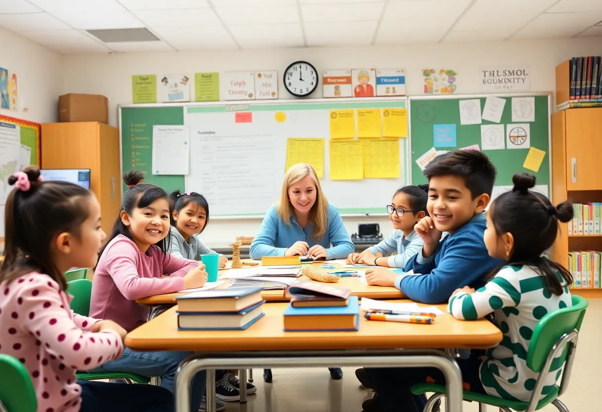 Engaged students in a private K-12 school classroom