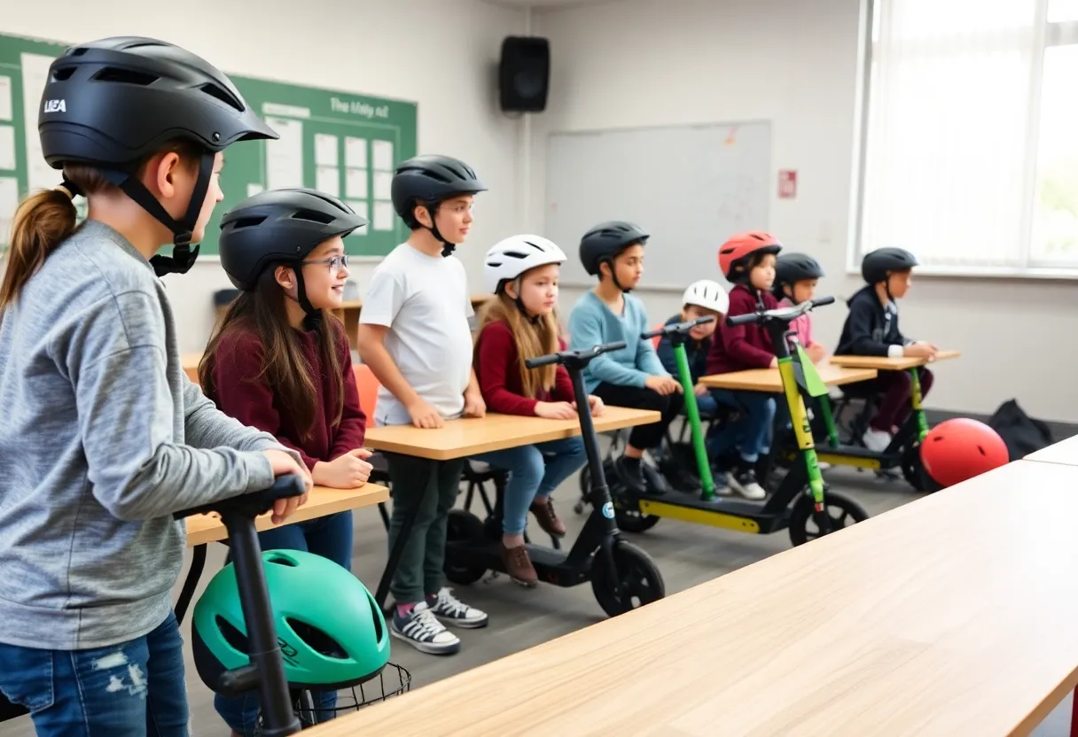 Students participating in an e-bike safety education program.
