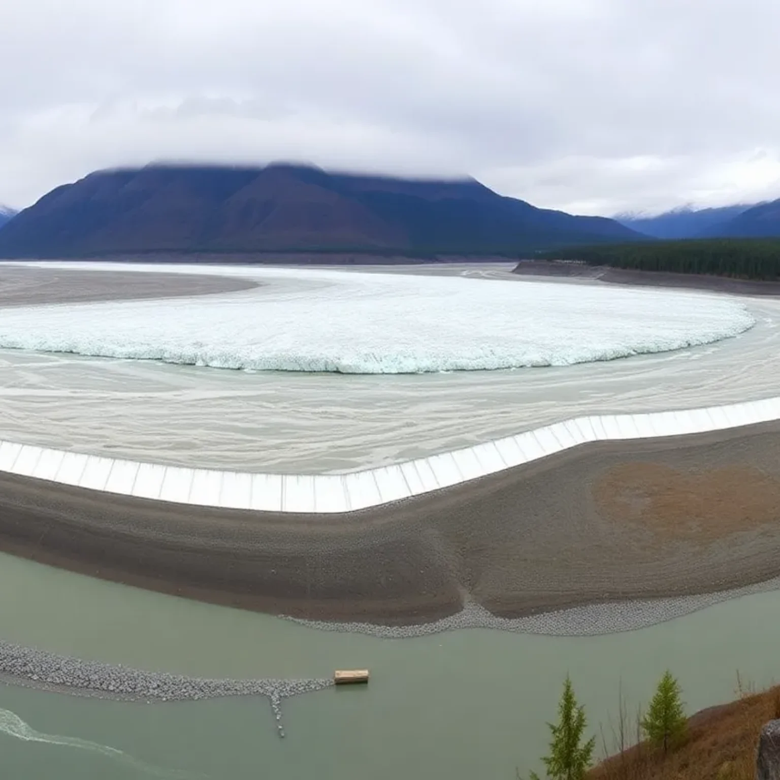 Temporary Levee Protecting Juneau from Flooding
