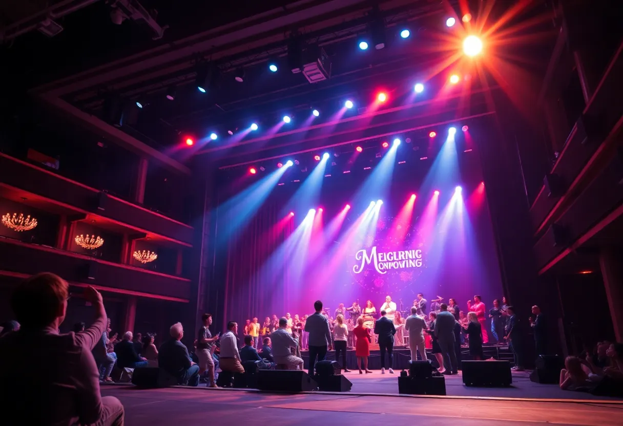 An artistic theater performance with lights and actors on stage
