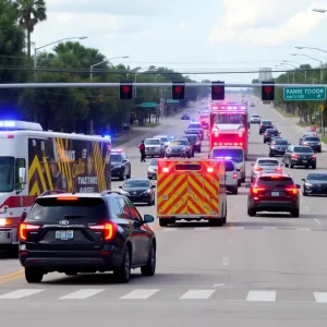 Scene of traffic incidents with emergency vehicles in Central Florida.