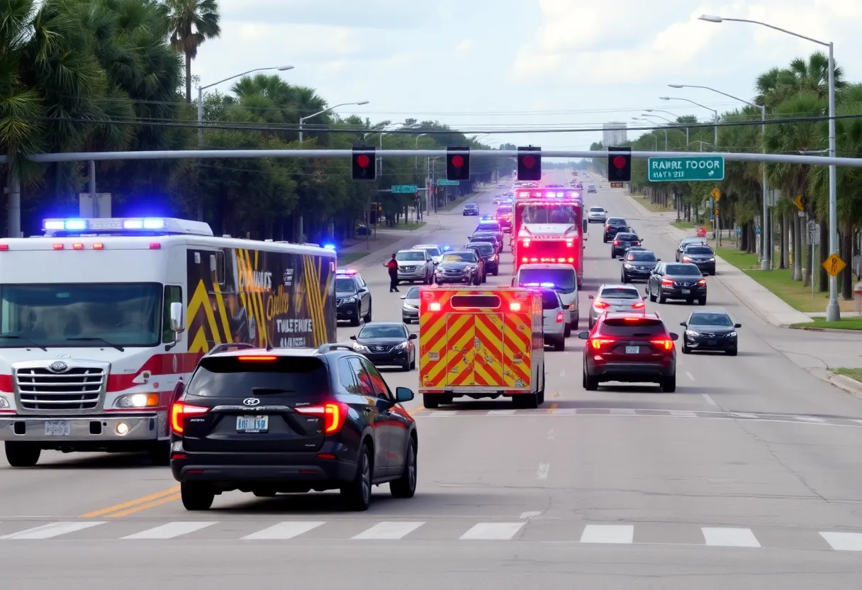 Scene of traffic incidents with emergency vehicles in Central Florida.