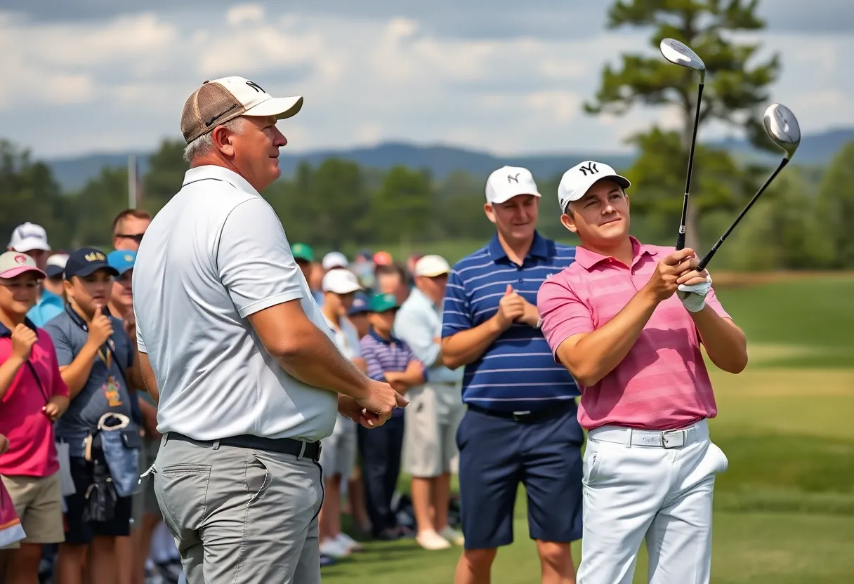 Tiger and Charlie Woods on the golf course during the PNC Championship