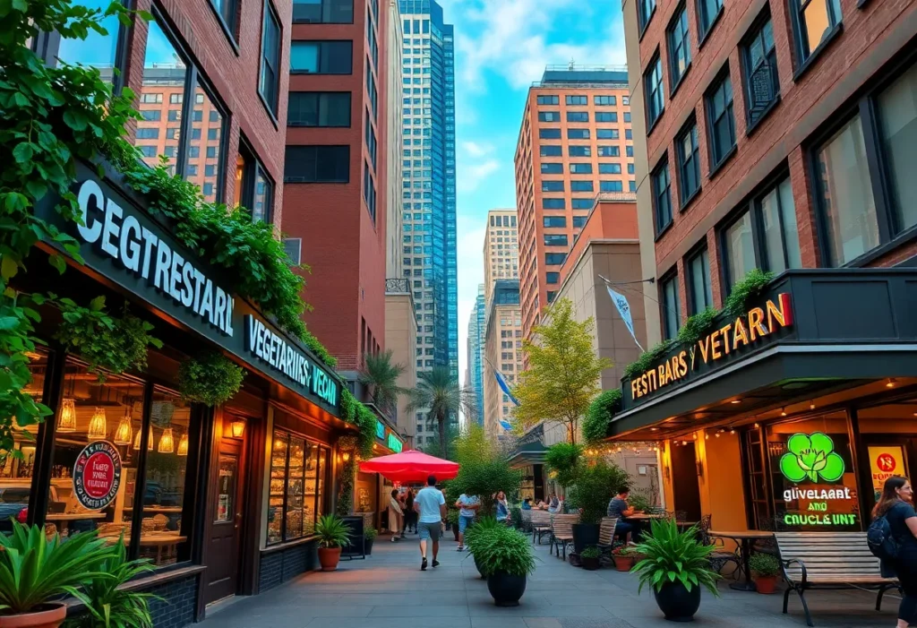 Cityscape of Atlanta highlighting vegan and vegetarian dining options.