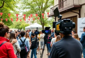 Outdoor casting call scene in Orlando with diverse actors and crew